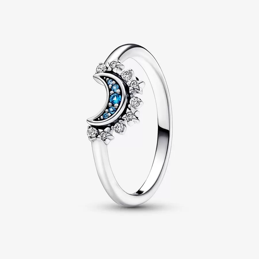 Pandora Celestial Blue Sparkling Moon Ring