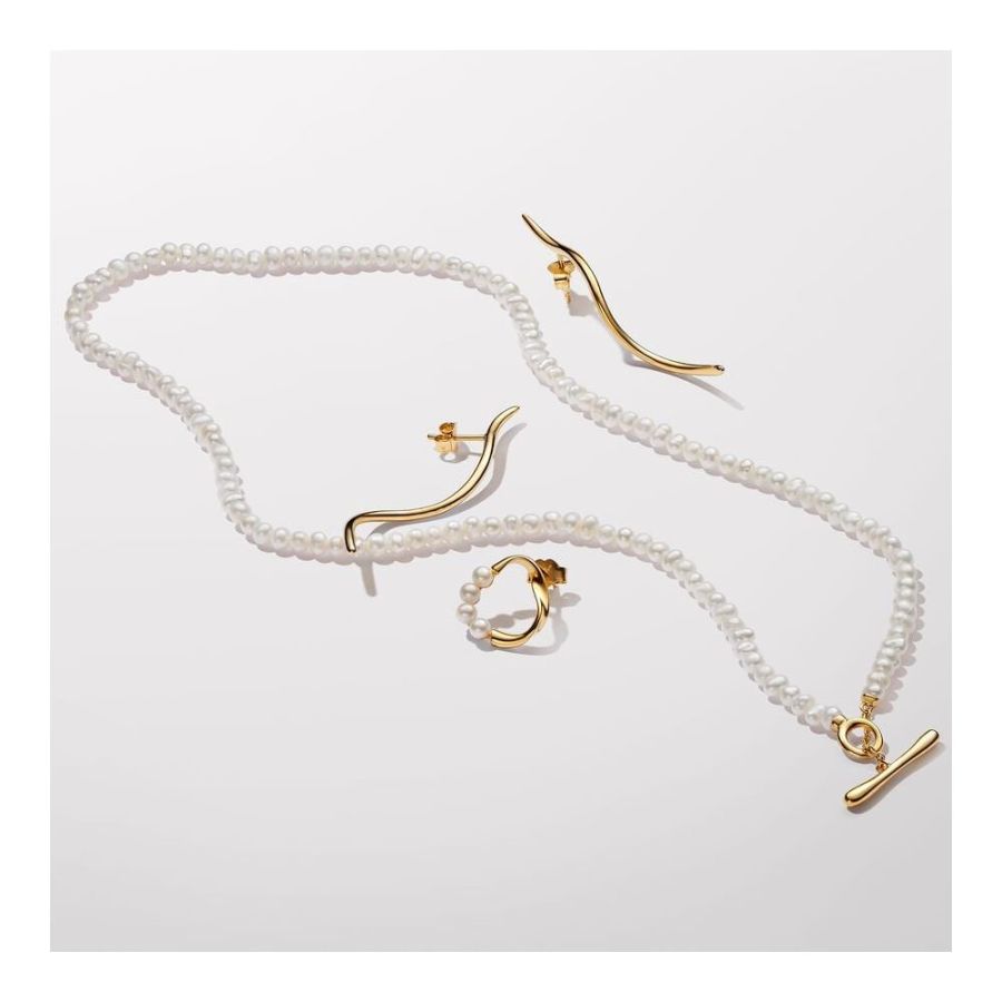 Pandora Organically Shaped Circle & Treated Freshwater Cultured Pearls Stud Earrings - Image 5