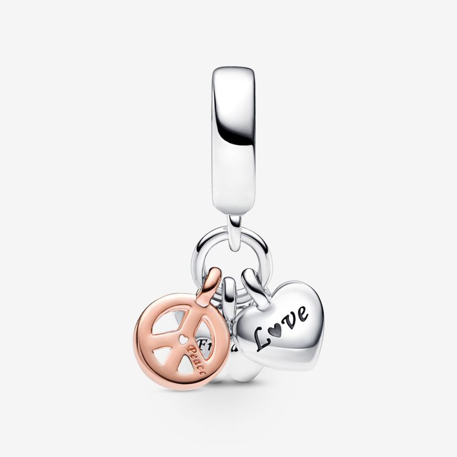 Pandora Two-Tone Rainbow Heart, Butterfly & Peace Triple Dangle Charm - Image 4