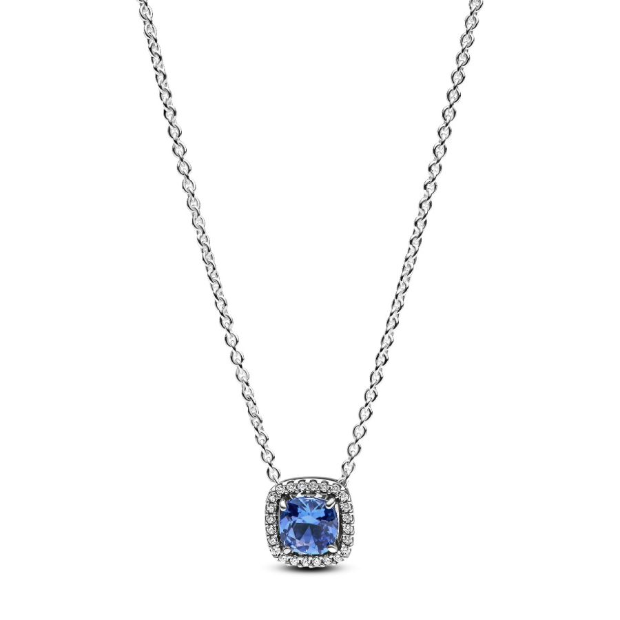 Pandora Sparkling Square Blue Halo Pendant Necklace