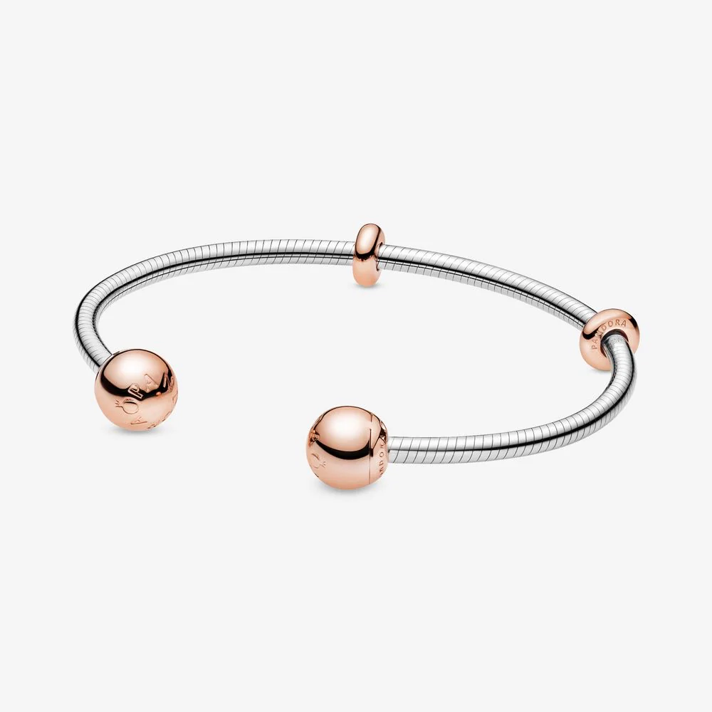 Pandora Silver and Rose Open Bangle Snake Chain Style