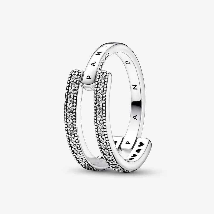 Pandora Logo & Pavé Double Band Ring