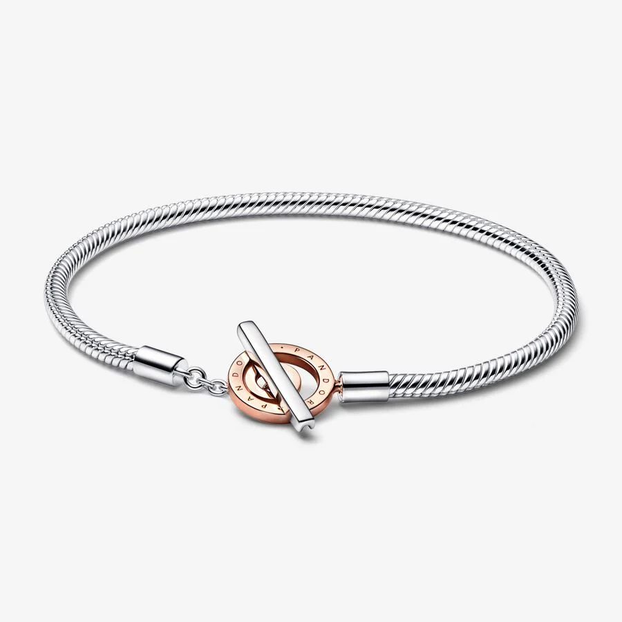 Pandora Two-Tone Logo T-Bar Snake Chain Bracelet