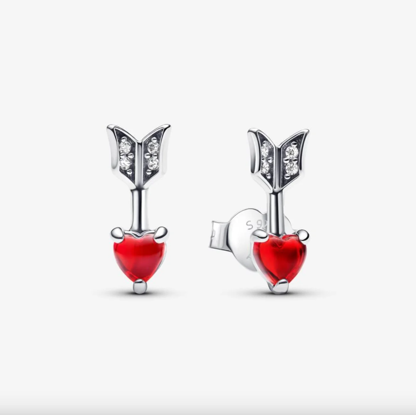 Pandora Arrow & Murano Glass Heart Stud Earrings