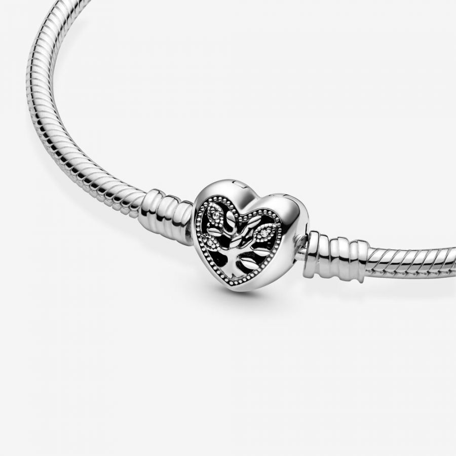 Pandora Family Tree Heart Clasp Snake Chain Bracelet - Image 5