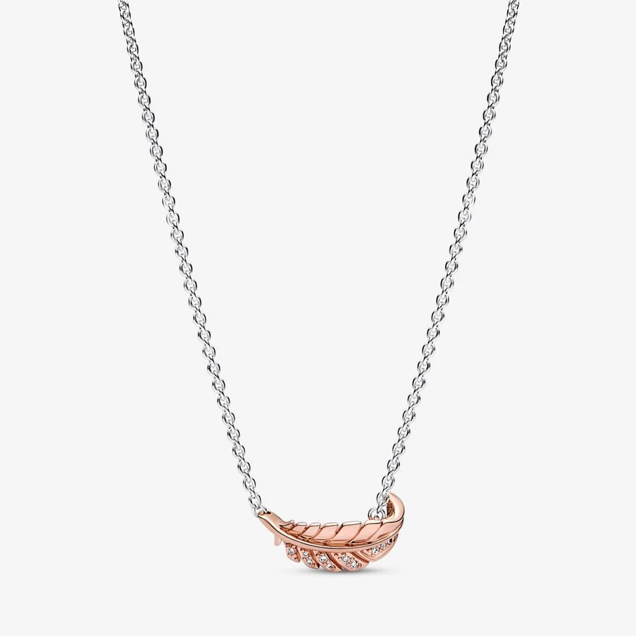 Pandora Two-Tone Floating Curved Feather Collier Necklace
