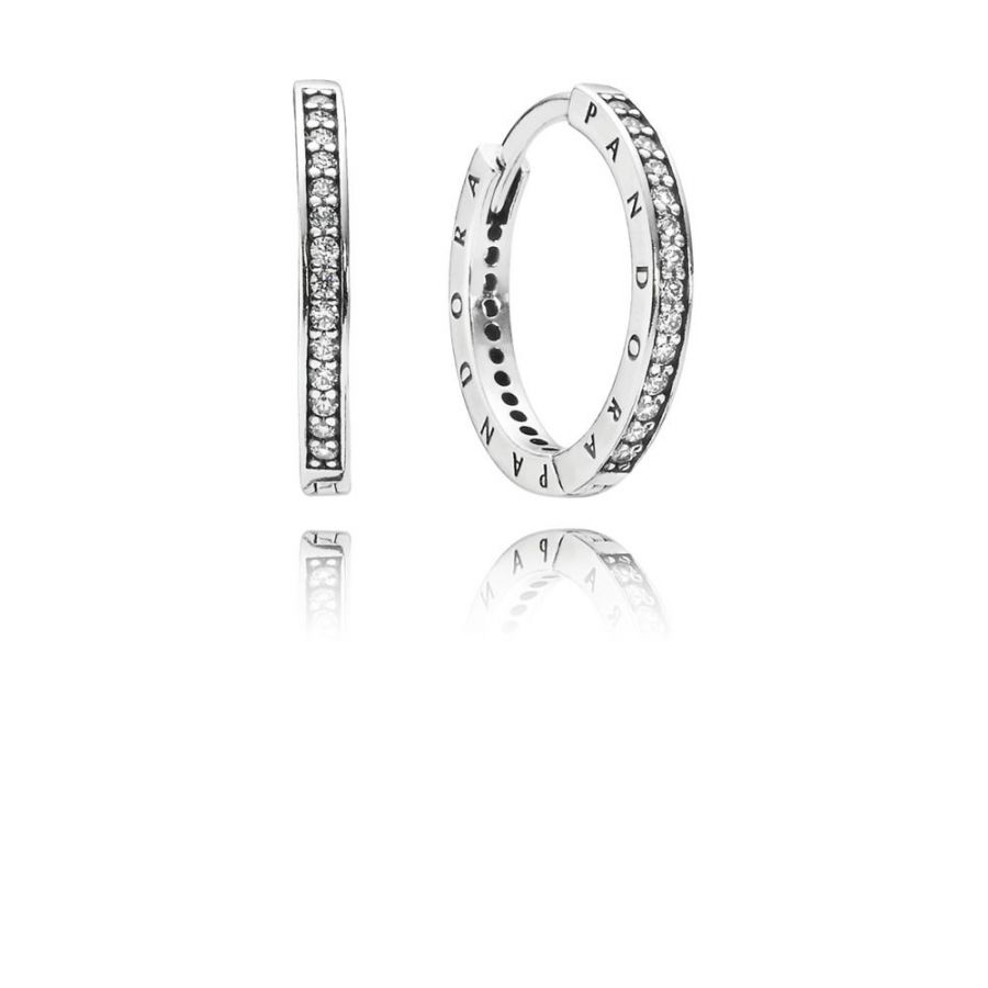 Pandora Sparkle and Logo Hoop Earrings