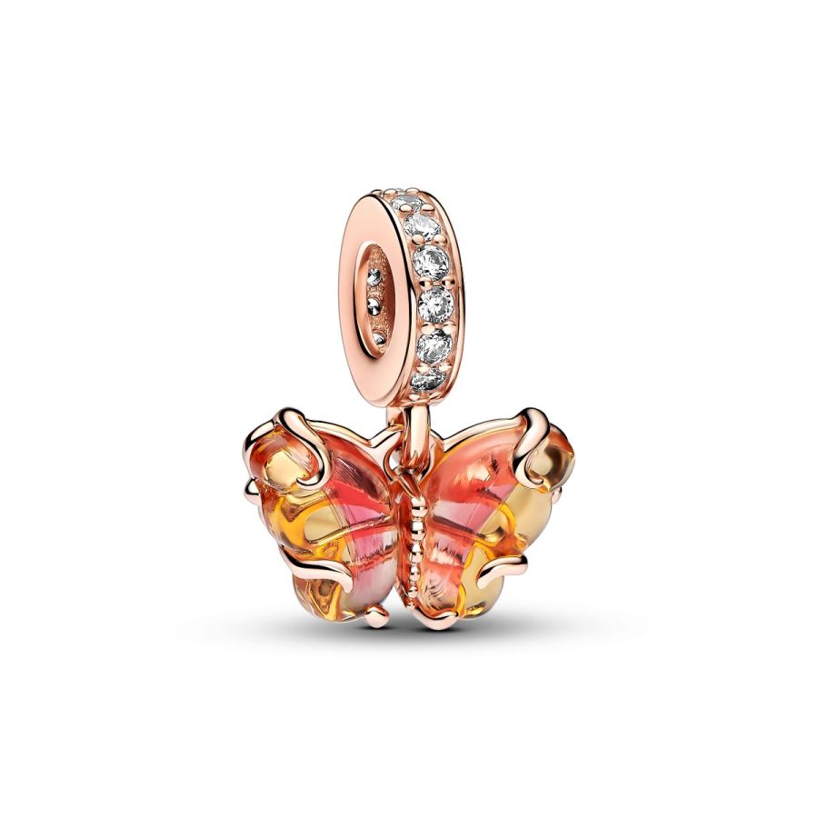 Pandora Pink & Yellow Murano Glass Butterfly Dangle Charm