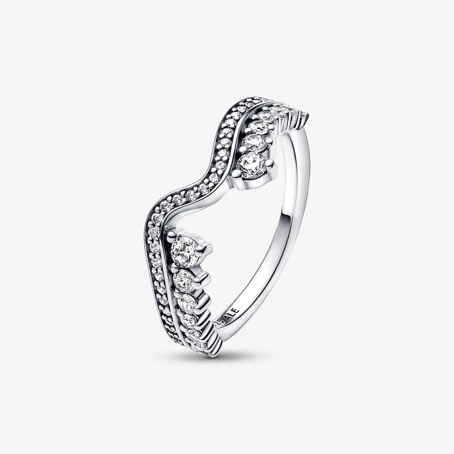 Pandora Sparkling Asymmetric Wave Ring - Image 3