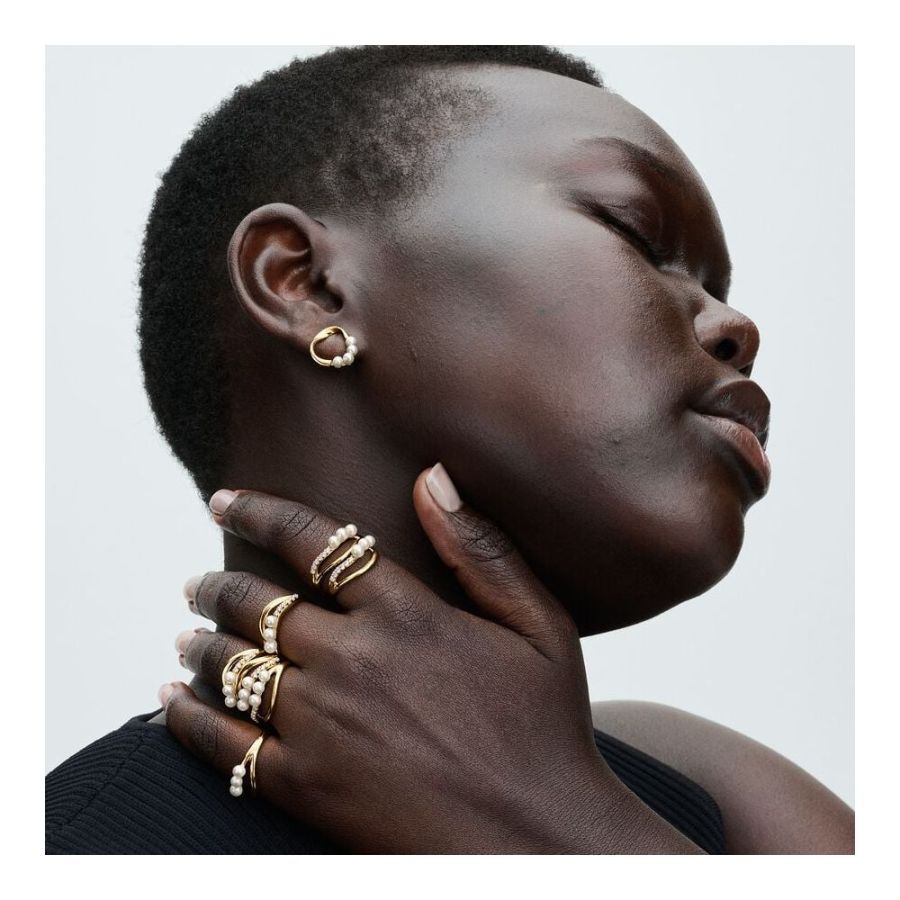 Pandora Organically Shaped Circle & Treated Freshwater Cultured Pearls Stud Earrings - Image 3