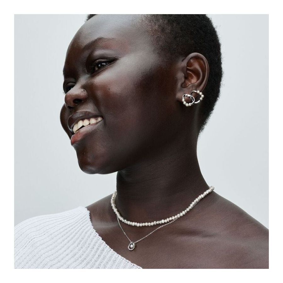 Pandora Organically Shaped Pavé Circle & Treated Freshwater Cultured Pearl Collier Necklace - Image 5