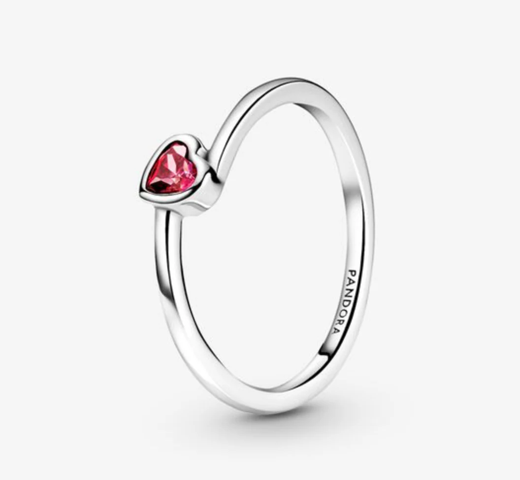 Pandora Tilted Heart Red Solitaire CZ Ring