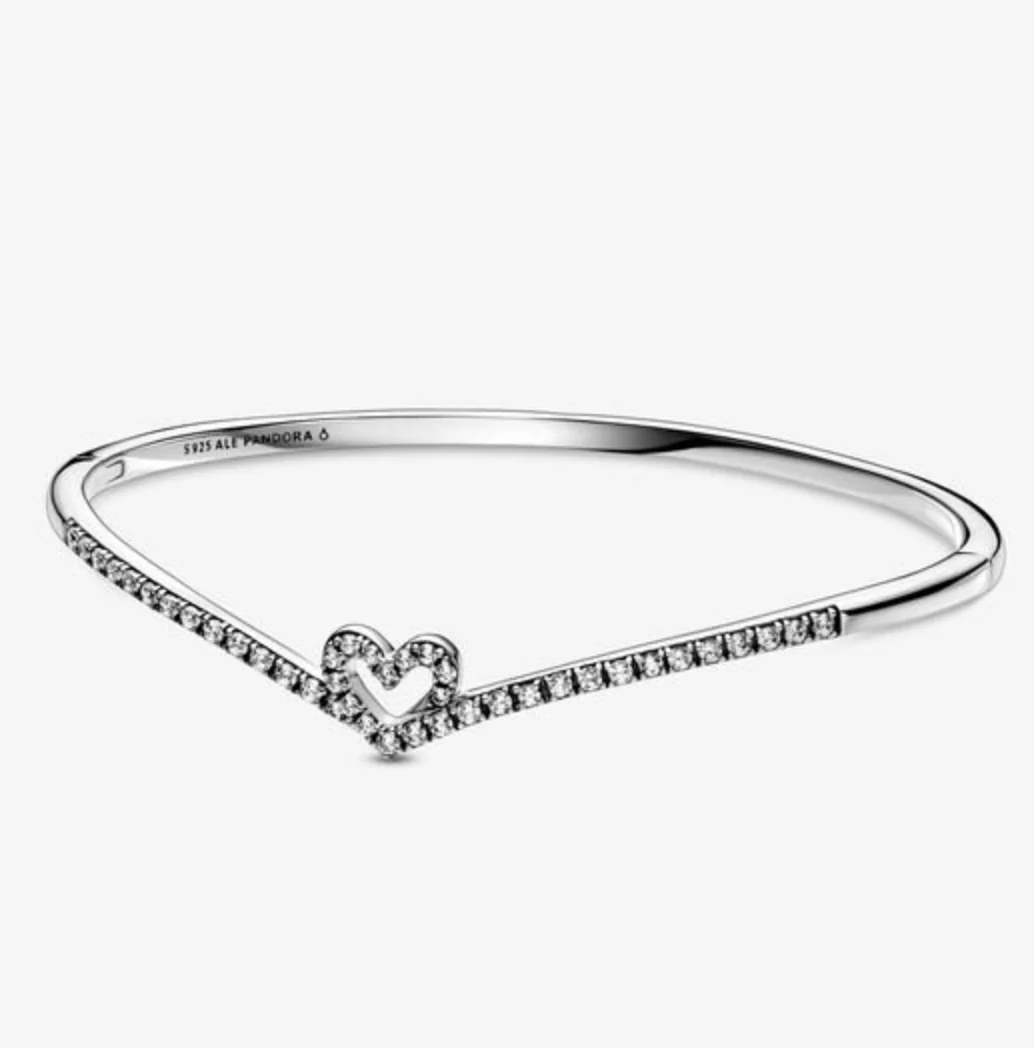 Pandora Sparkling Wishbone Heart Bangle