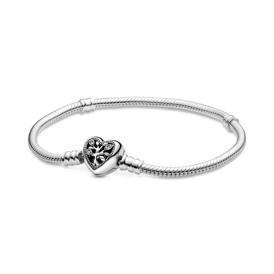 Pandora Family Tree Heart Clasp Snake Chain Bracelet