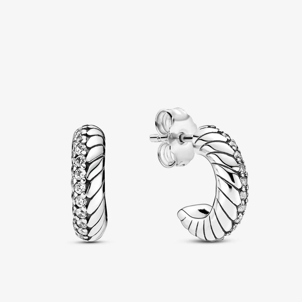 Pandora Pave Snake Chain Pattern Mini Hoop