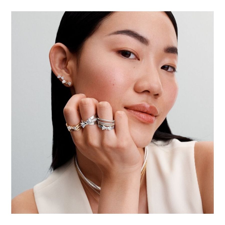 Pandora Sparkling Bow Double-Row Ring - Image 3