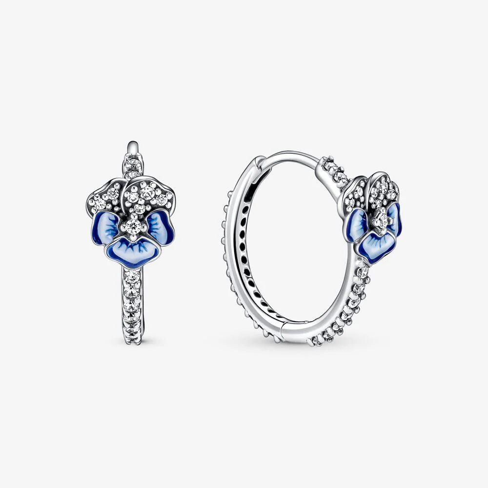 Pandora Blue Pansy Flower Hoop Earrings
